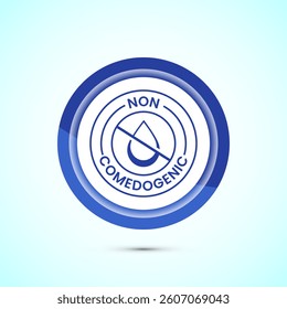 Non comedogenic icon design illustration, non comedogenic label sign. Blue color button design