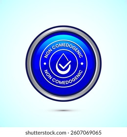 Non comedogenic icon design illustration, non comedogenic label sign. Blue color round button design