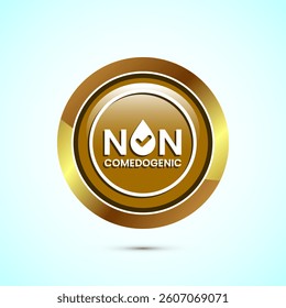 Non comedogenic icon design illustration, non comedogenic label sign. Gold color round button design