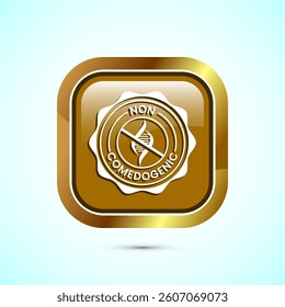 Non comedogenic icon design illustration, non comedogenic label sign. Gold color square button design