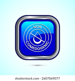Non comedogenic icon design illustration, non comedogenic label sign. Blue color square button design