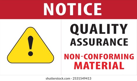 Sinal de garantia de qualidade de material não conforme vetor de aviso