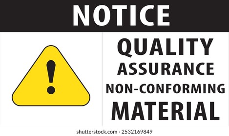 Sinal de garantia de qualidade de material não conforme vetor de aviso