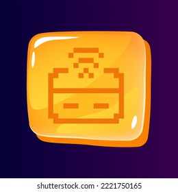 Botón ui brillante de pago sin contacto con icono pixelado. Banca. Elemento gráfico editable de 8 bits en forma cuadrada brillante. Imagen de interfaz de usuario vectorial aislada para web, móvil. Diseño de juegos de estilo retro
