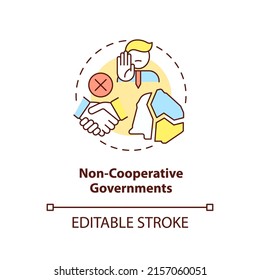 Non cooperative governments concept icon. Lack of international collaboration problem abstract idea thin line illustration. Isolated outline drawing. Editable stroke. Arial, Myriad Pro-Bold fonts used