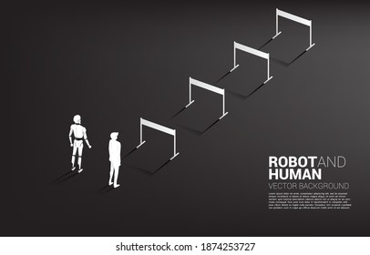 Non fair racing of human and robot. Business concept for machine learning and a.i artificial intelligence.human vs. robot.