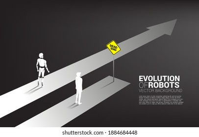 Non fair racing of human and robot. Business concept for machine learning and a.i artificial intelligence.human vs. robot.