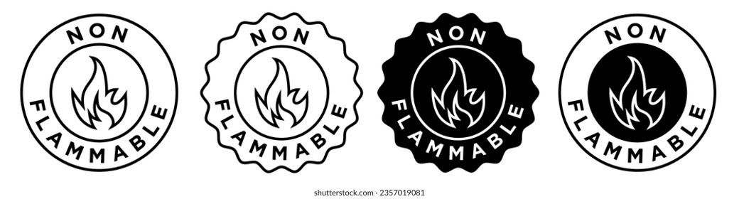 non flammable icon. No toxic heat resistant gas symbol. Fire proof label sticker vector for product packaging. No flame round stamp