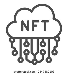 Símbolo não fungível no ícone de linha de nuvem, conceito multiverso NFT. Gráficos vetoriais. Armazenamento em nuvem e sinal de conexão eletrônica no fundo branco, ícone de estilo de estrutura de tópicos para design móvel ou web