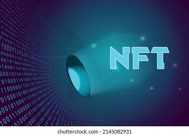 Non fungible token concept with binary code. Vector illustration of modern technologies.