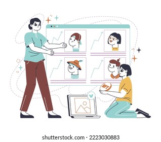 Non fungible token, crypto art selling and buying. Digital artist creating non fungible token via blockchain, exclusive nft masterpieces flat vector Illustration. Cryptocurrency arts concept