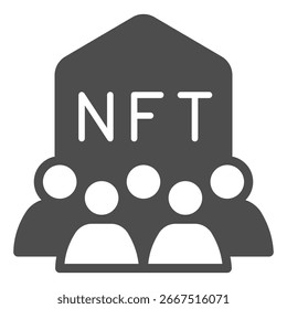 Token no fungible con el icono sólido del grupo de usuarios, concepto multiverso de NFT. Gráficos de Vector. Sociedad de los jugadores, signo de la publicidad en el fondo blanco, icono del estilo del glifo para el móvil o el Diseño web