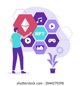 Non fungible token illustration design concept. Illustration for websites, landing pages, mobile applications, posters and banners
