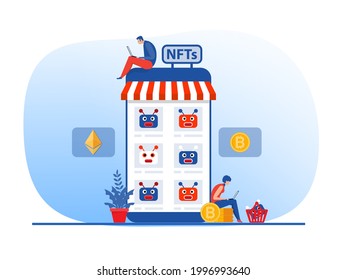 Non fungible token market place collection art illustration landing page for websites, landing pages, mobile applications vector