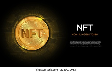 Non fungible token NFT.Technology background with circuit.NFT logo.Crypto currency concept.