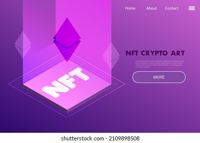 Non Fungible Token Project landing page - crypto artwork on digital platform concept in purple tones