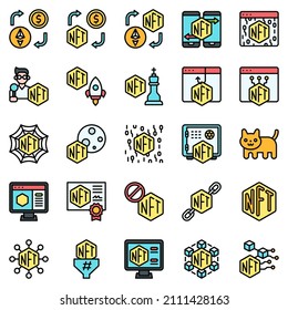 Non fungible token related filled icon set 4, vector illustration