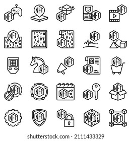 Non fungible token related line icon set 2, vector illustration