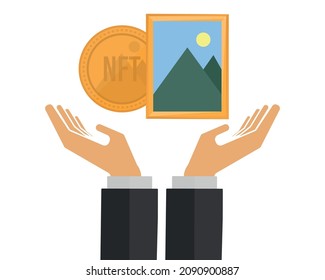 non fungible token. sell your art or painting as unique digital asset, NFT concept. editable vector,graphic.
