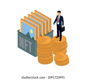 non fungible token. sell your art or painting as unique digital asset, NFT concept. editable vector,graphic.
