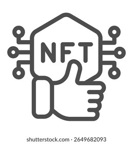 Token não fungível com polegar ícone da linha para cima, NFT conceito multiverso. Gráficos vetoriais. Token com sinal de botão semelhante no plano de fundo branco, ícone de estilo de estrutura de tópicos para design móvel ou Web