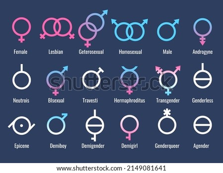 Non genderism symbols. Vector gender signs, mars venus lgbt girls and boys symbol fymbols, transgender love symbolism icons