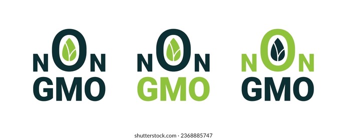 Non GMO badges. GMO free. Natural and organic products. Vector scalable graphics