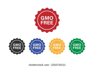 Non GMO free food packaging seal or sticker flat vector icons set 