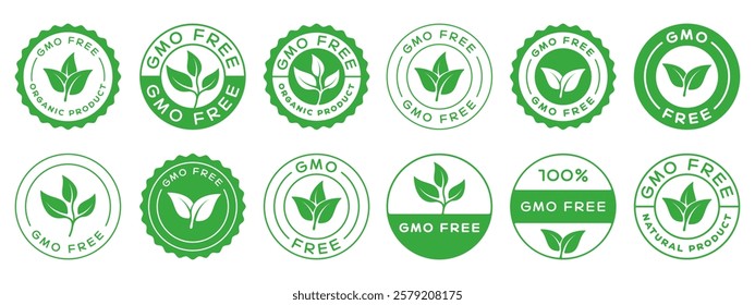 Non Gmo Free Icon Badges Signs Set. Collection Of Eco Bio Labels. Natural Product Logo. Organic Food Emblem.