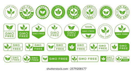 Non Gmo Free Icon Badges Signs Set. Collection Of Eco Bio Labels. Natural Product Logo. Organic Food Emblem.