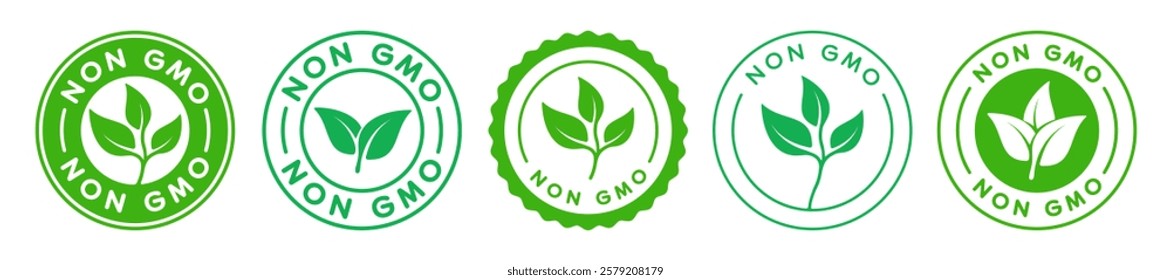 Non Gmo Free Icon Badges Signs Set. Collection Of Eco Bio Labels. Natural Product Logo. Organic Food Emblem.