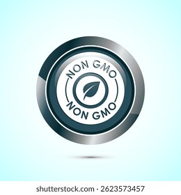 Non gmo icon design illustration, GMO free food label,  Organic healthy food sign, Gray color round button design