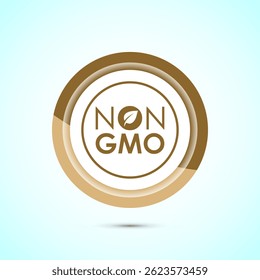 Non gmo icon design illustration, GMO free food label,  Organic healthy food sign, Gold color button design