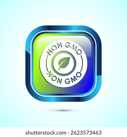 Non gmo icon design illustration, GMO free food label,  Organic healthy food sign, Glossy square button design