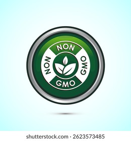 Non gmo icon design illustration, GMO free food label,  Organic healthy food sign, Green color round button design