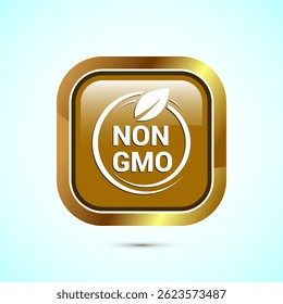 Non gmo icon design illustration, GMO free food label,  Organic healthy food sign, Gold color square button design