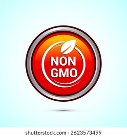 Non gmo icon design illustration, GMO free food label,  Organic healthy food sign, Orange color round button design