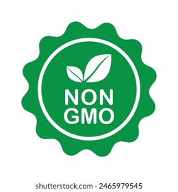 Non GMO label. GMO free icon. Healthy organic food concept. No GMO design element for tags, product packag, food symbol, emblems, stickers. Vegan, bio. Vector illustration. Organic, bio, eco symbol.