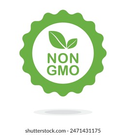 Non GMO label. GMO free icon. Healthy organic food concept. No GMO design element for tags, product packag, food symbol, emblems, stickers. Vegan, bio. Vector illustration. Organic, bio, eco symbol.