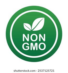 Rótulo não OGM. Ícone livre de OGM. Conceito de alimento orgânico saudável. Nenhum elemento de concepção de OGM para etiquetas, embalagens de produtos, símbolo de alimentos, emblemas, autocolantes. Vegan, bio. Ilustração vetorial. Símbolo orgânico, biológico, ecológico.