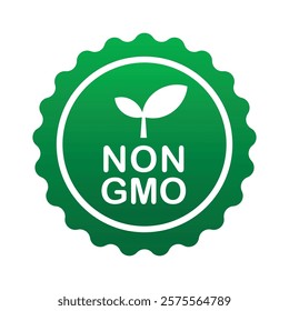 Non GMO label. GMO free icon. Healthy organic food concept. No GMO design element for tags, product packag, food symbol, emblems, stickers. Vegan, bio. Vector illustration. Organic, bio, eco symbol.