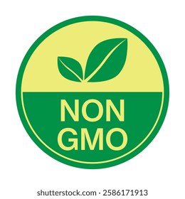 Non GMO label. GMO free icon. Healthy organic food concept. No GMO design element for tags, product packag, food symbol, emblems, stickers. Vegan, bio. Vector illustration. Organic, bio, eco symbol.