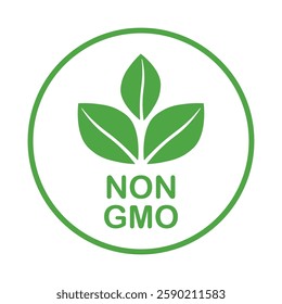 Non GMO label. GMO free icon. Healthy organic food concept. No GMO design element for tags, product packag, food symbol, emblems, stickers. Vegan, bio. Vector illustration. Organic, bio, eco symbol.