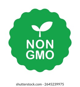 Non GMO label. GMO free icon. Healthy organic food concept. No GMO design element for tags, product packag, food symbol, emblems, stickers. Vegan, bio. Vector illustration. Organic, bio, eco symbol.