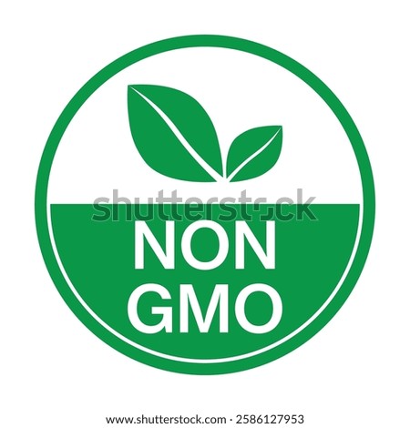 Non GMO label. GMO free icon. Healthy organic food concept. No GMO design element for tags, product packag, food symbol, emblems, stickers. Vegan, bio. Vector illustration. Organic, bio, eco symbol.