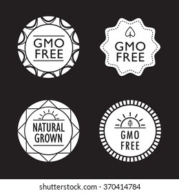 Non gmo and other healthy food press collection. Round and waved edge icons, elegant and simple.