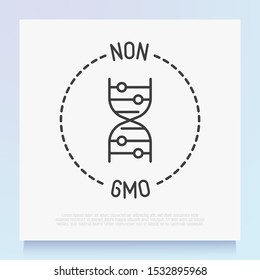 Non GMO symbol. Thin line icon for organic food, beauty product. Modern vector illustration.