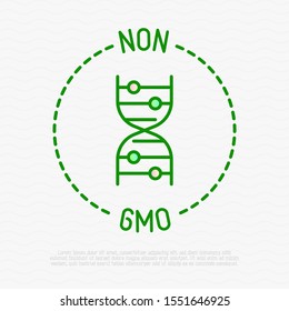 Non GMO symbol. Thin line icon for organic food, beauty product. Modern vector illustration.