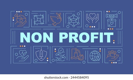 Non governmental organizations blue word concept. Nonprofits. Typography banner. Flat design. Vector illustration with title text, editable line icons