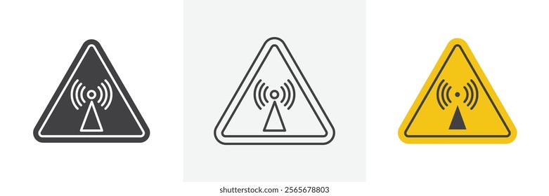 Non ionizing radiation hazard signs set in black and colored versions